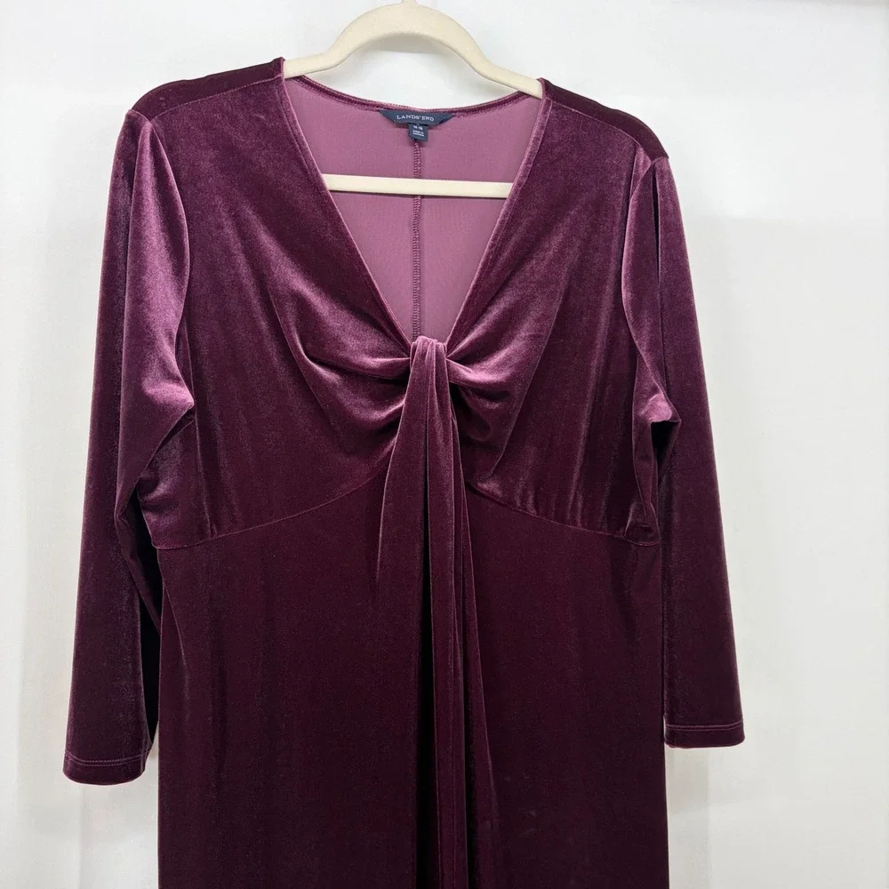 Lands End Womens Size 14/16 Velvet Twist Front V-Neck Midi Dress Plum Purple - Picture 2 of 6